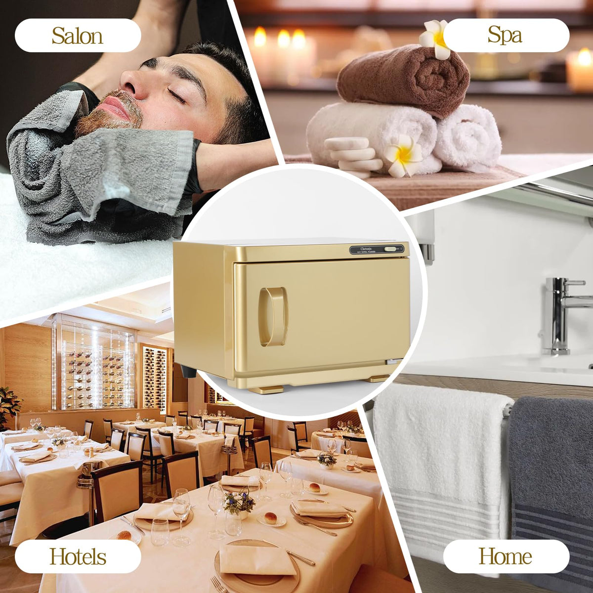 Chetunju towel warmer keeps towels neatly organized between clients.