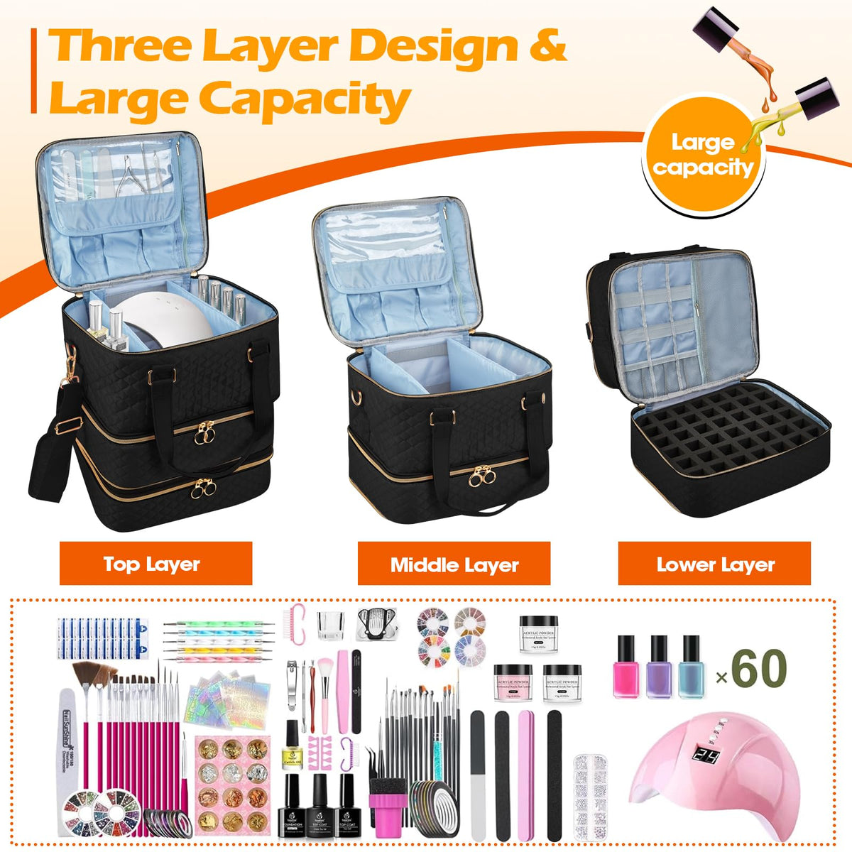Cheungren upper layer tools divider keeps brushes and lamp accessories organized.