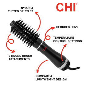 CHI 3-in-1 Round Blowout Brush attachments show versatile brushes for different hair lengths.