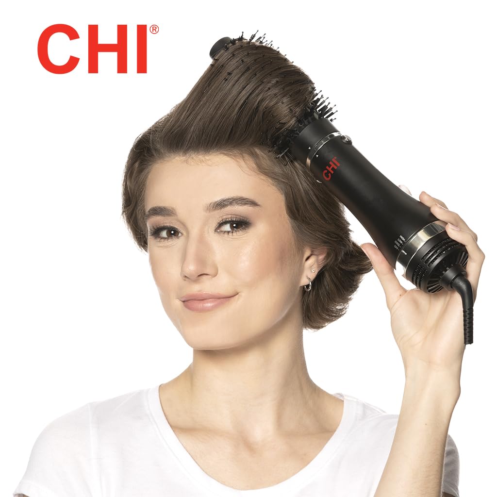 CHI 3-in-1 Round Blowout Brush demonstrates quick-drying action with adjustable heat.