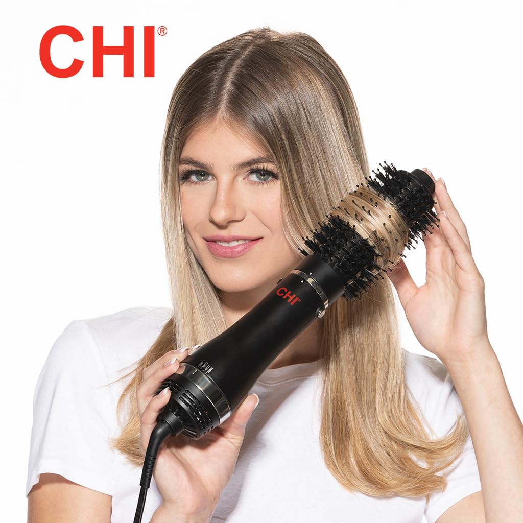 CHI 3-in-1 Round Blowout Brush in use delivering smooth, voluminous results.