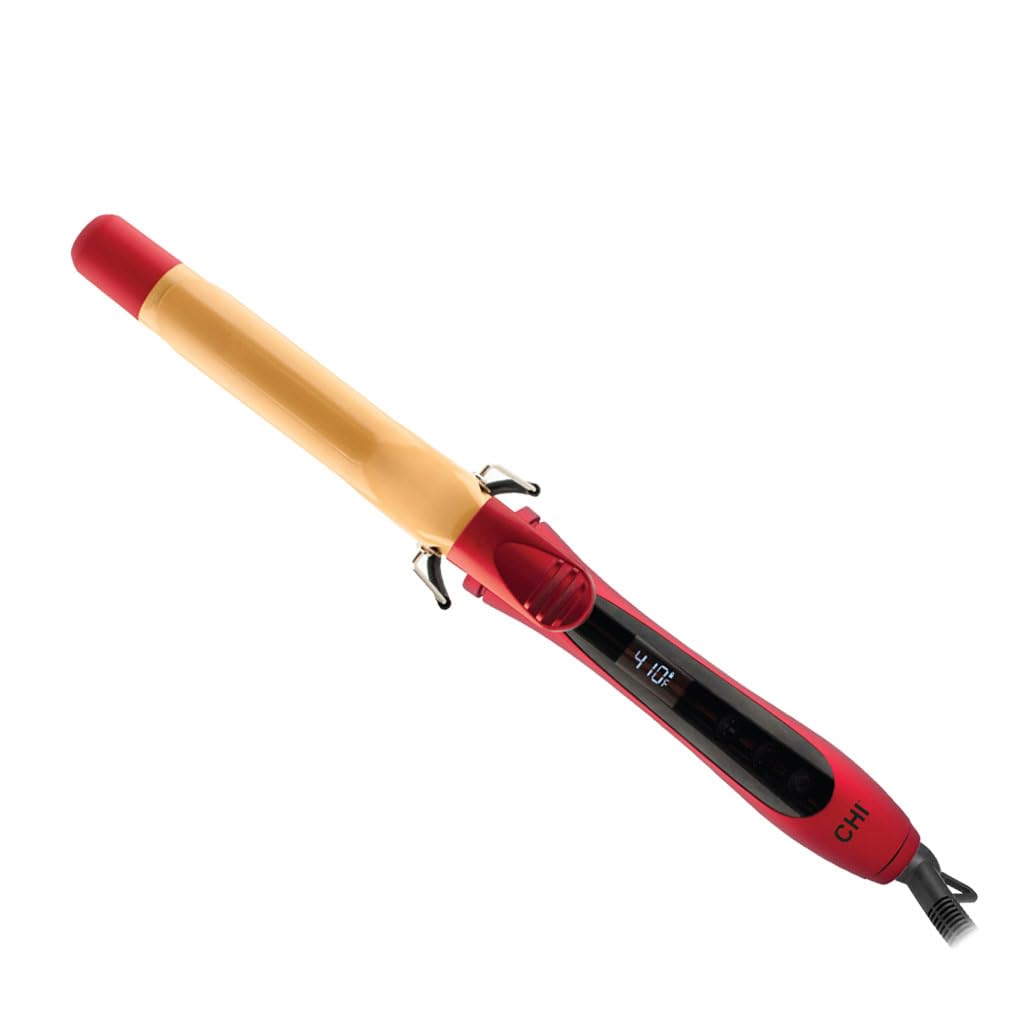 CHI Air Texture Fire Red Ceramic Curl Iron with 1-inch barrel for smooth, lasting curls.