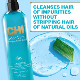 Close-up of CHI Aloe Vera label emphasizing sulfate-free formula