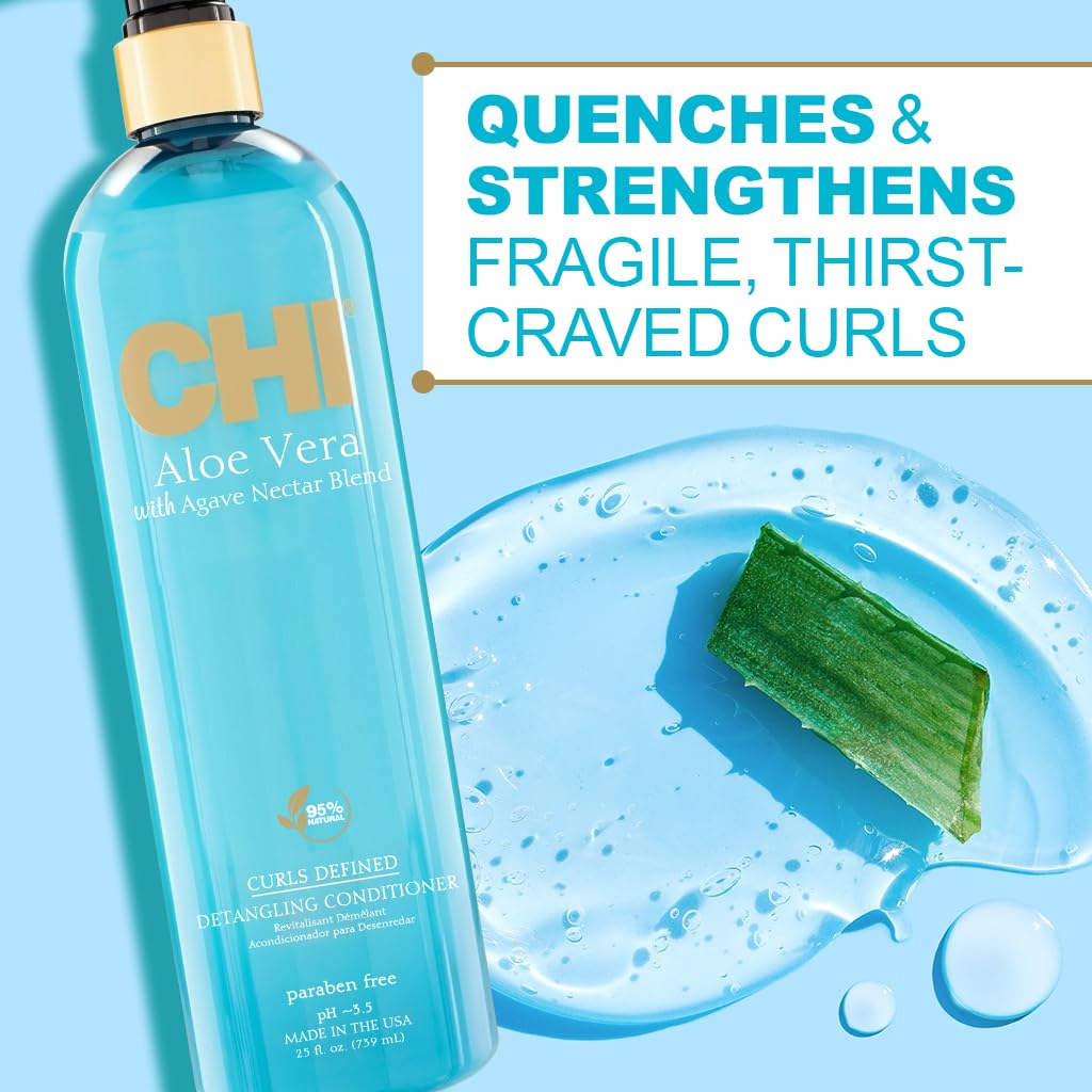 Application scene of CHI Aloe Vera Detangling Conditioner demonstrates easy slip for waves.