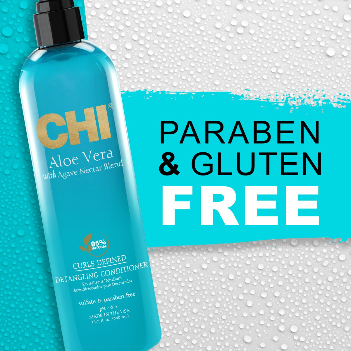 CHI Aloe Vera Detangling Conditioner glossy finish on hair after use.