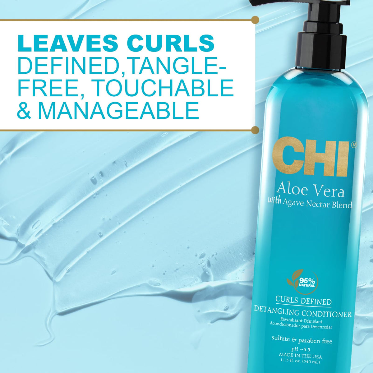 CHI Aloe Vera Detangling Conditioner pump dispense highlights easy application and even distribution.