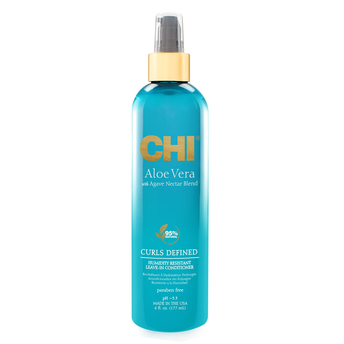 CHI Aloe Vera Leave-In bottle showing moisture for defined curls