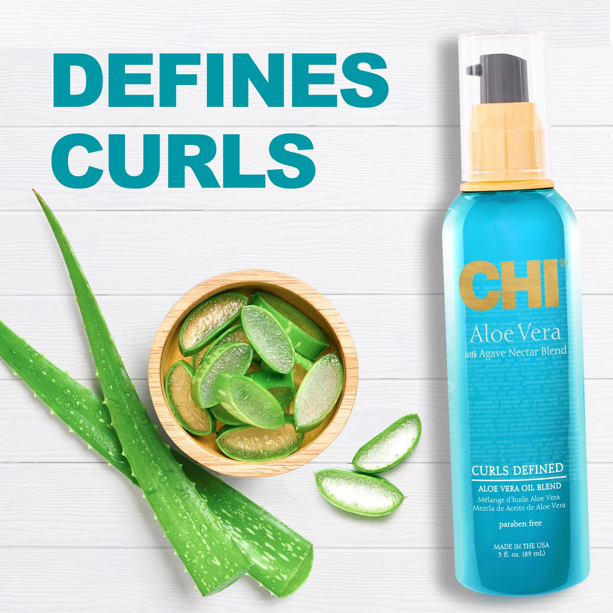 CHI Aloe Vera Oil packaging highlights cruelty-free and sulfate-free credentials.