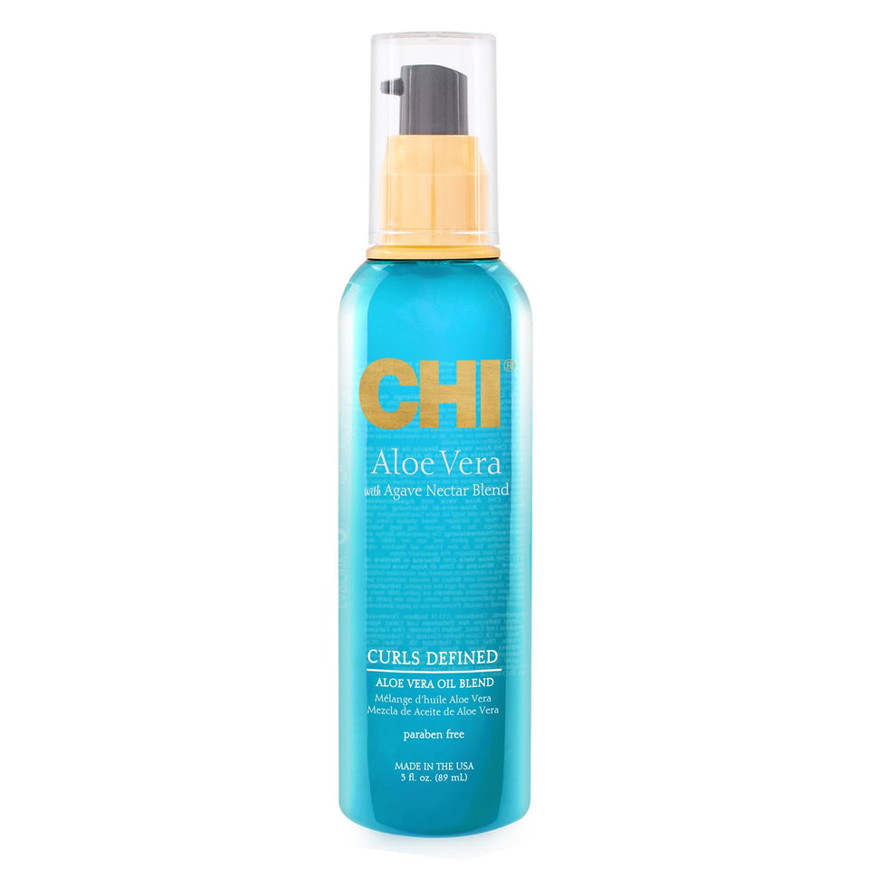 CHI Aloe Vera Oil bottle showing strength boost for weak hair.