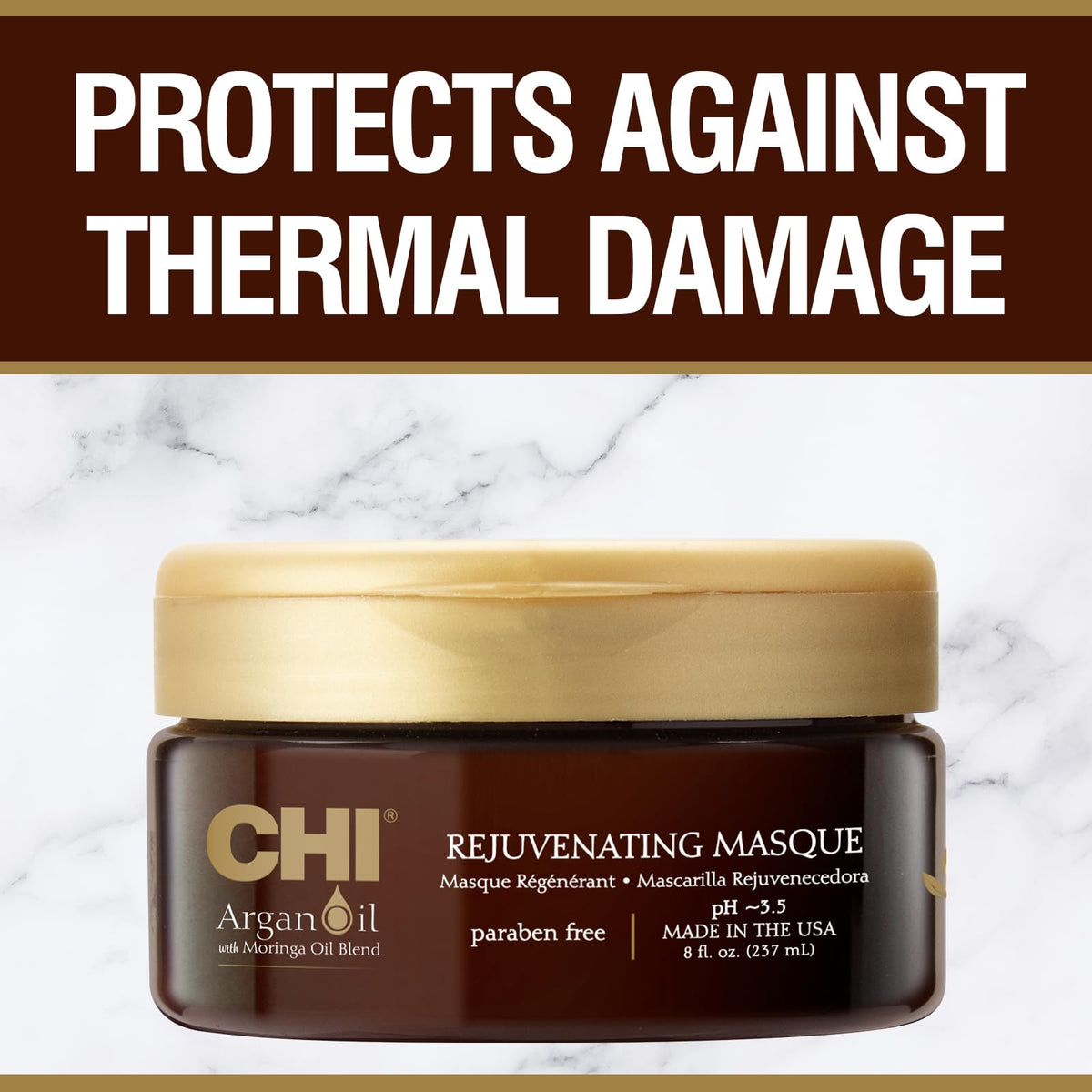 CHI Argan Oil Rejuvenating Masque application helps hydrate from mid-length to ends.