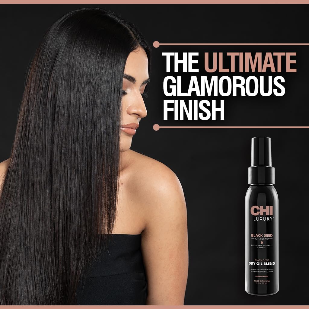 CHI Black Seed Oil bottle being poured highlighting lightweight, fast-absorbing formula