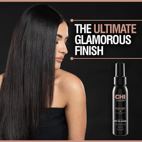 CHI Black Seed Oil bottle being poured highlighting lightweight, fast-absorbing formula