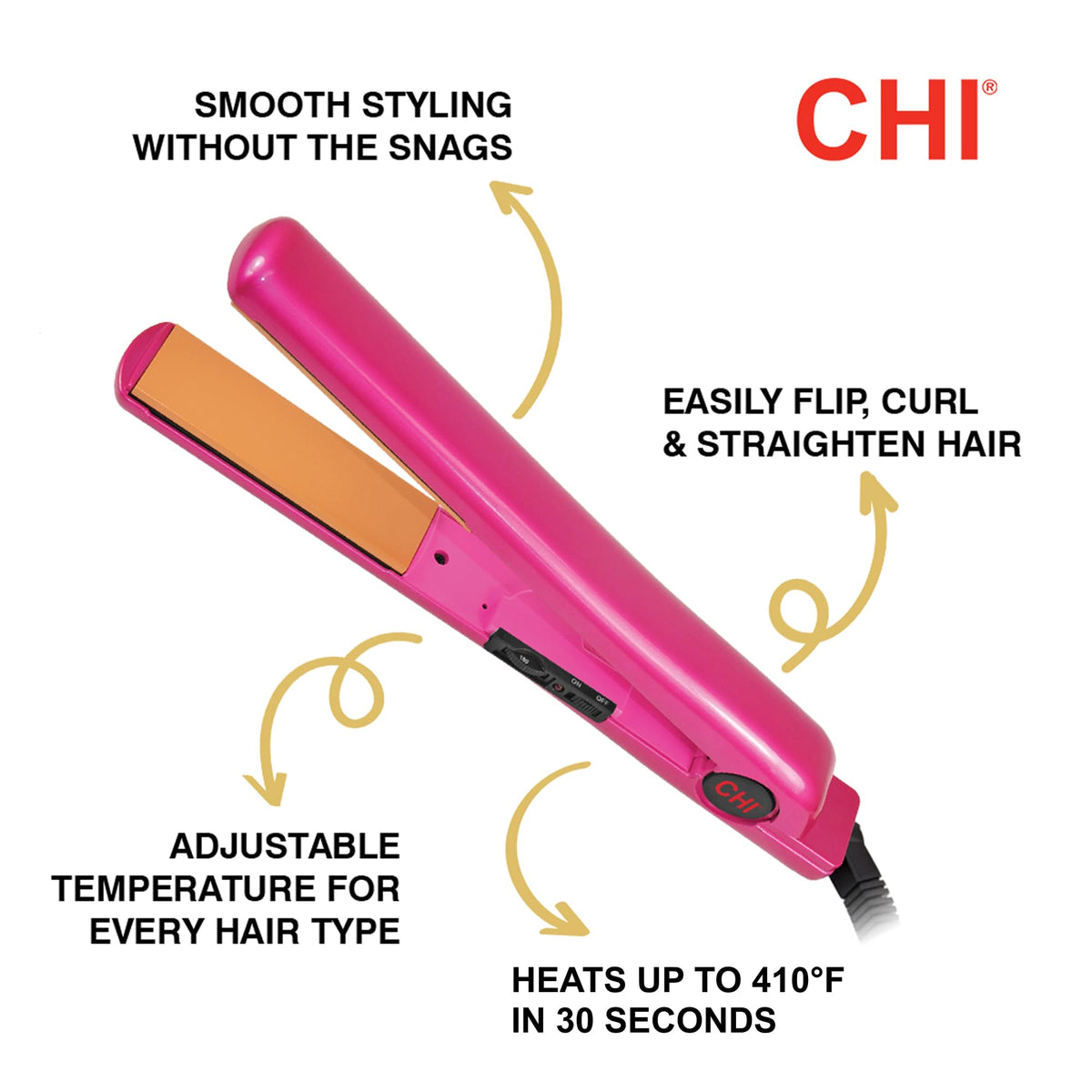CHI Classic Tourmaline Ceramic iron close-up of wide plates smoothing frizz.