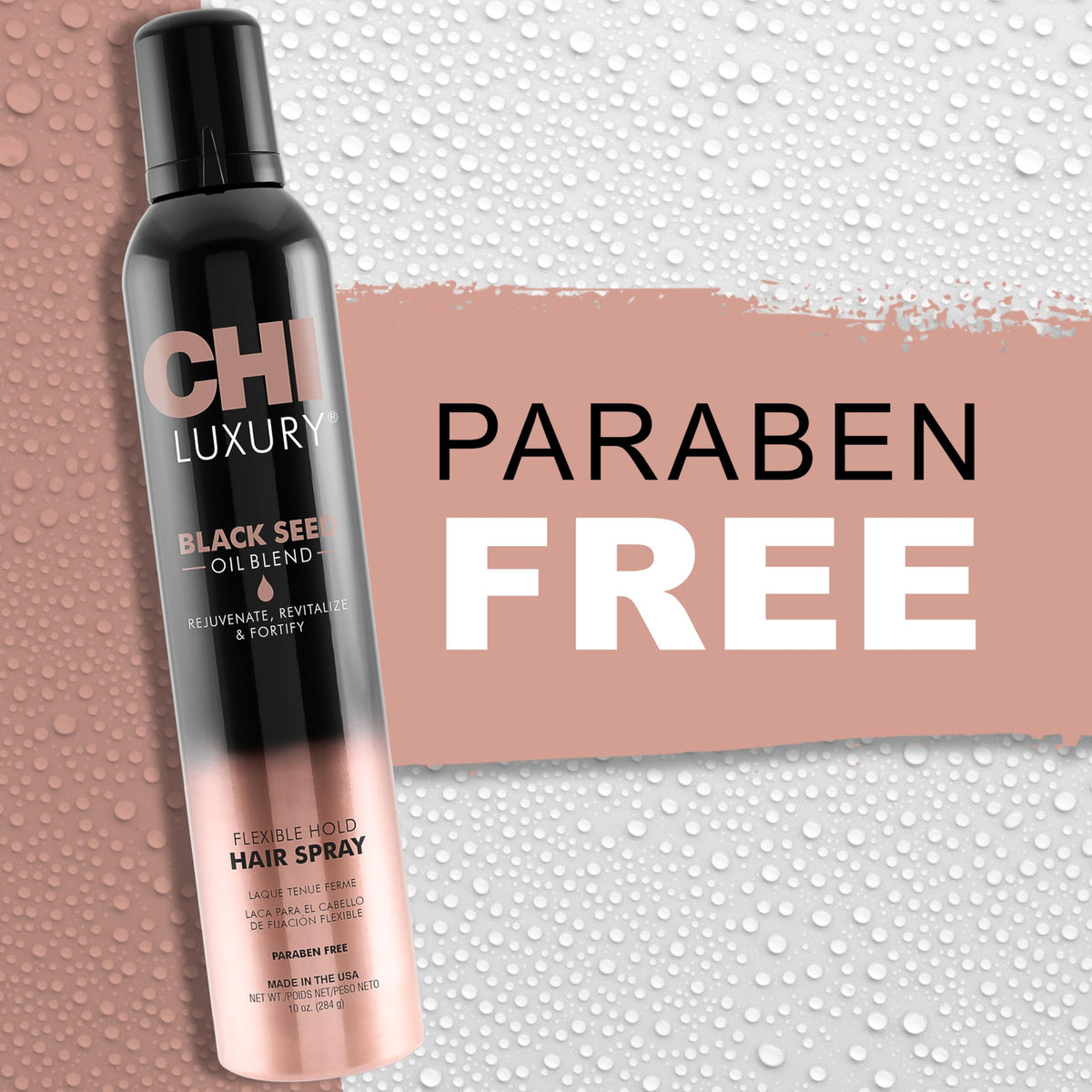 Cruelty-free, sulfate-free CHI hairspray label signaling clean formula.