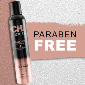 Cruelty-free, sulfate-free CHI hairspray label signaling clean formula.