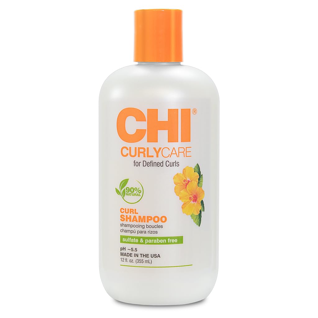 CHI CurlyCare Curl Shampoo bottle shows hydrating formula for easy detangling.