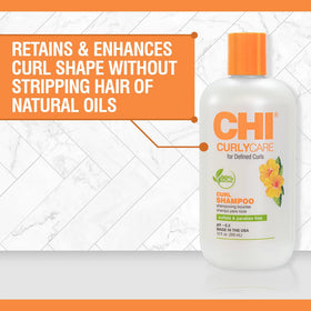 Close-up of CHI CurlyCare Shampoo lather for gentle cleansing.