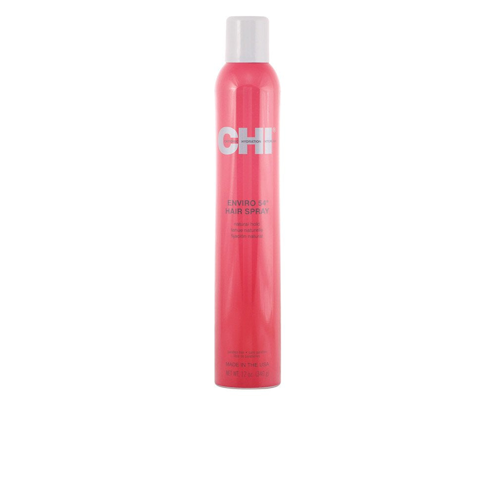 CHI Enviro 54 Hair Spray bottle offers natural hold for layered textures and shine.