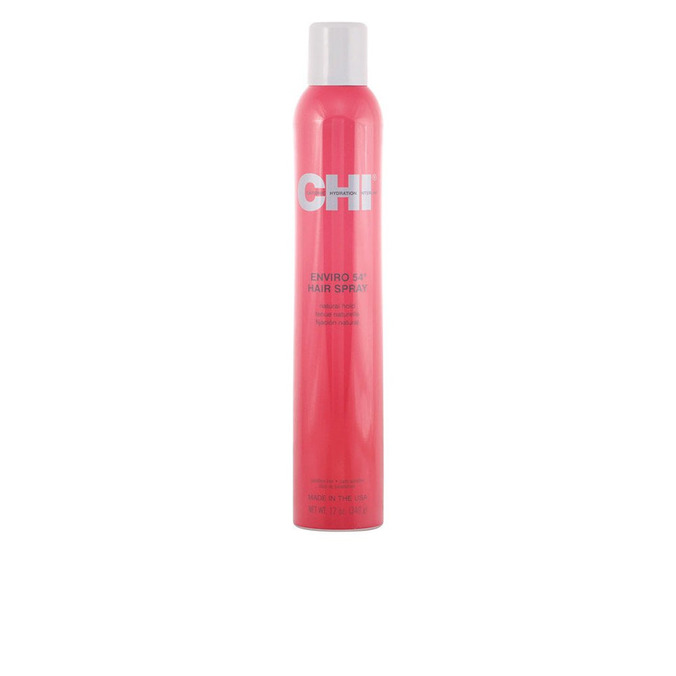 CHI Enviro 54 Hair Spray bottle offers natural hold for layered textures and shine.