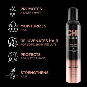 Close-up of CHI hairspray nozzle delivering even spray for lasting style.