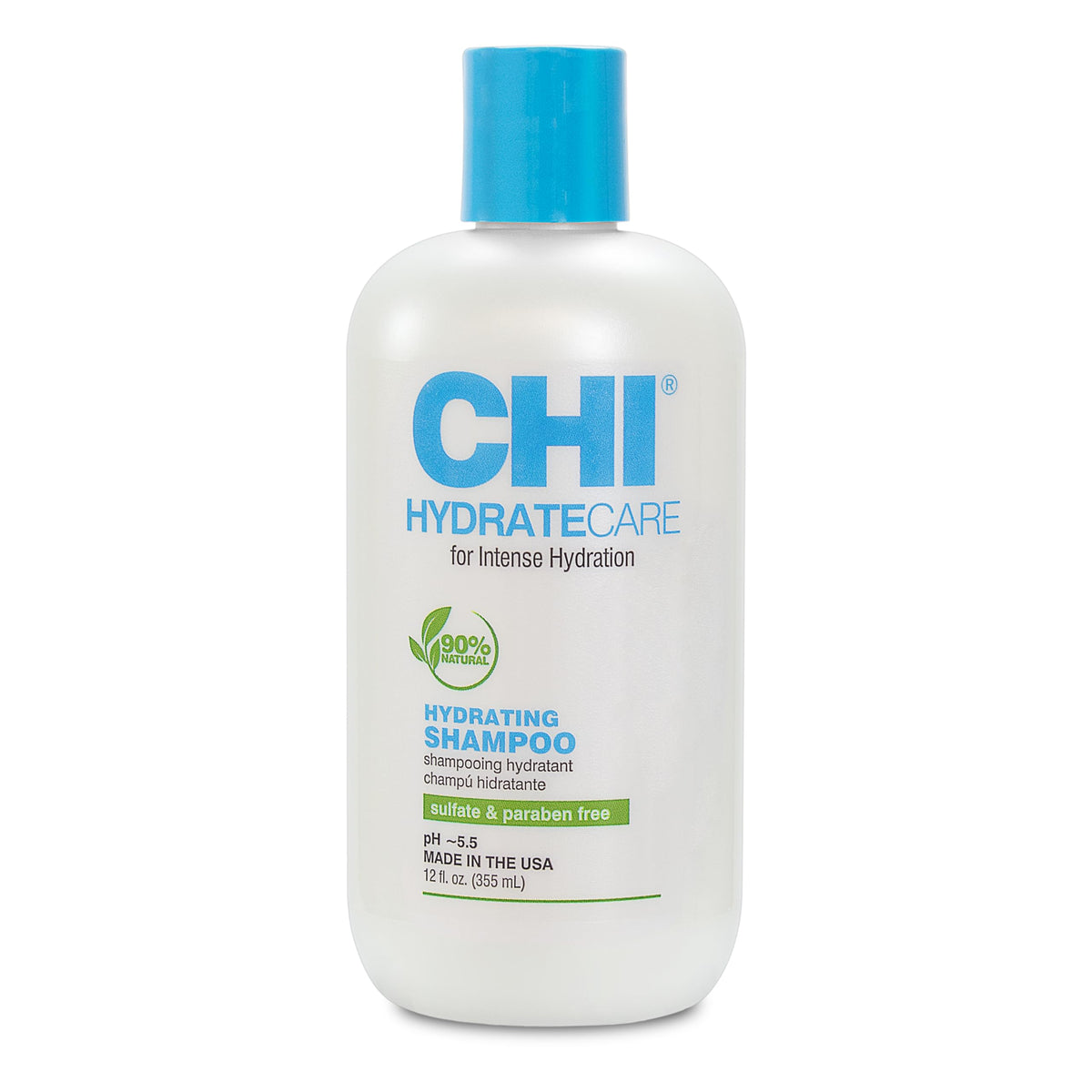 CHI HydrateCare shampoo bottle front view, hydrating formula for dry hair.