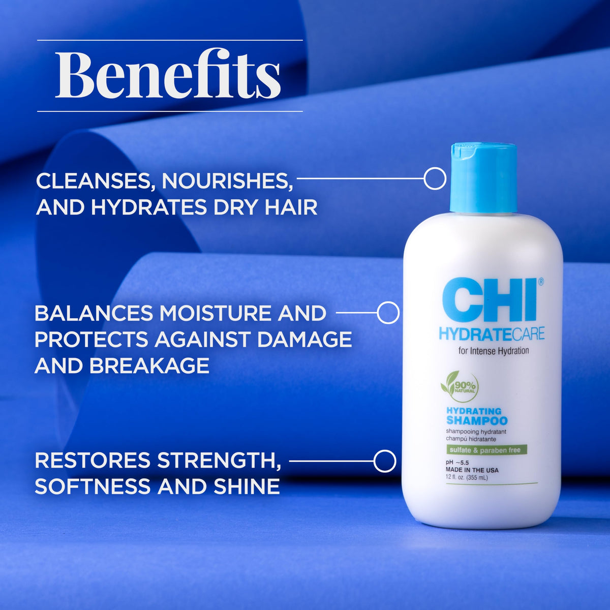 CHI HydrateCare shampoo lather close-up, rich foam for gentle cleansing.