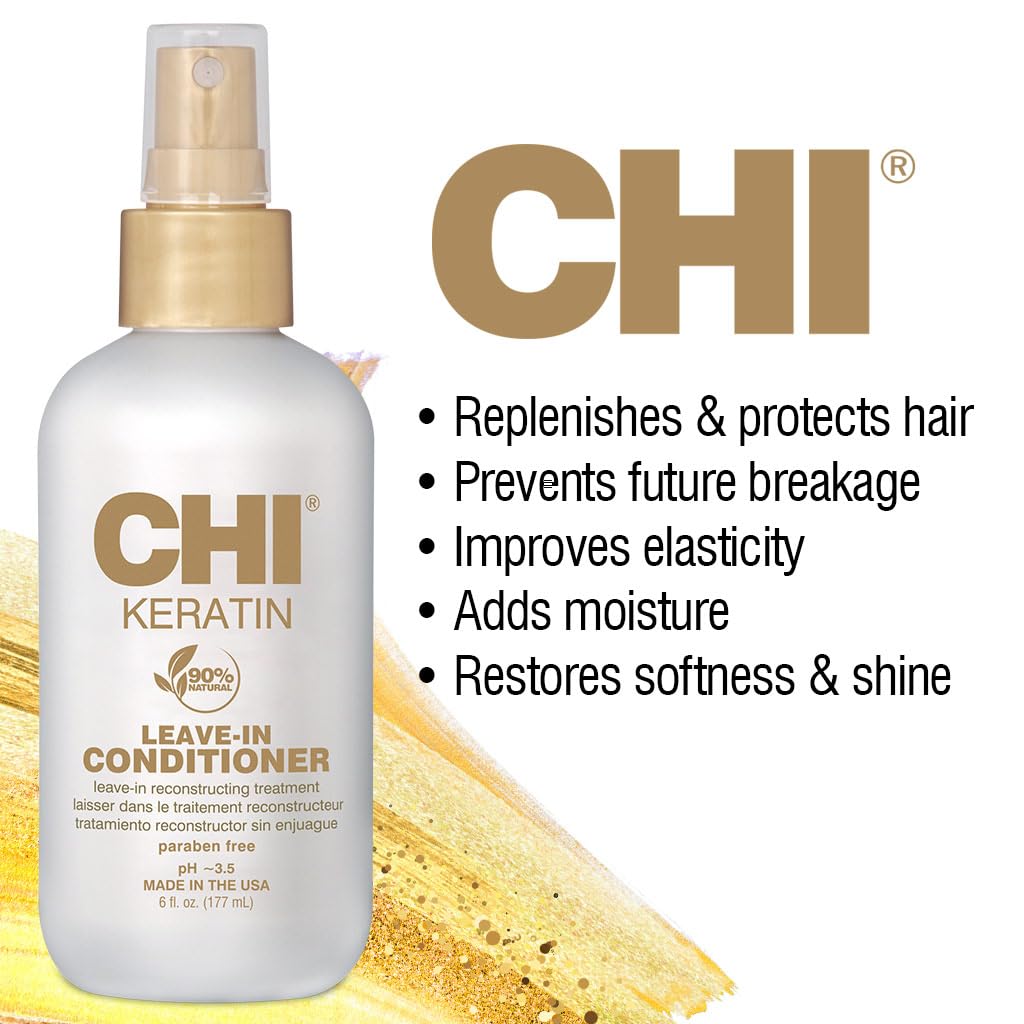 Close-up of CHI Keratin Leave-In Conditioner dispenser bottle for smooth application