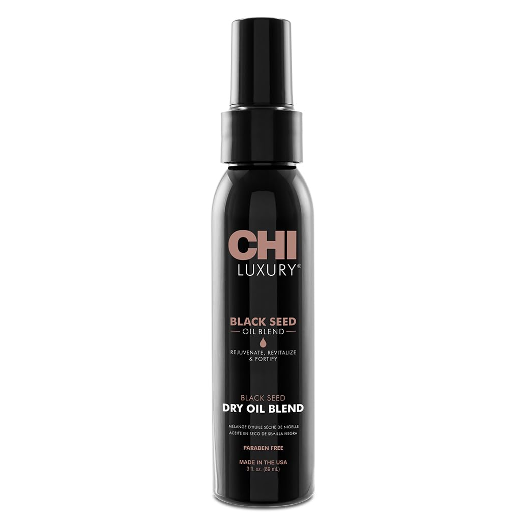 CHI Luxury Black Seed Oil bottle with pour spout showing premium nourishment for hair