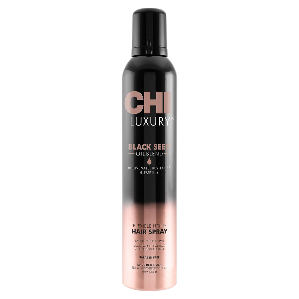 CHI Luxury Black Seed Oil Hairspray bottle showing volume and flexible hold.