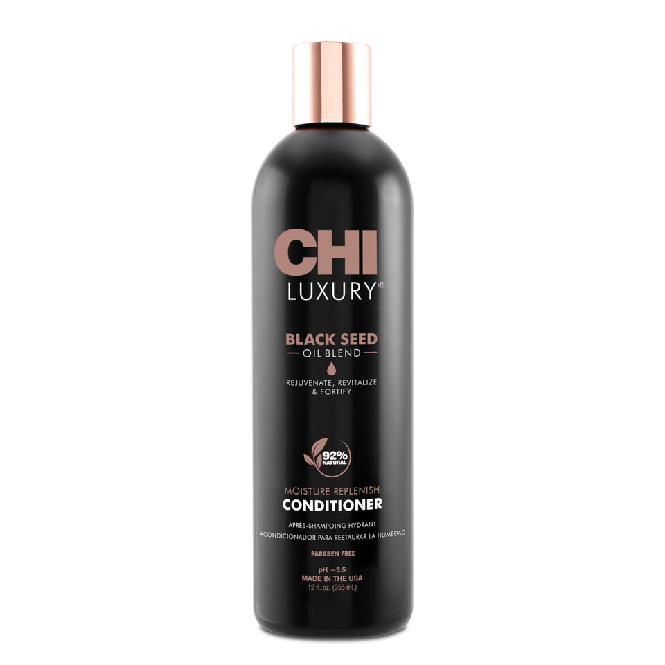 CHI Luxury Black Seed Oil Moisture Replenish Conditioner bottle front view for stronger, smoother hair.