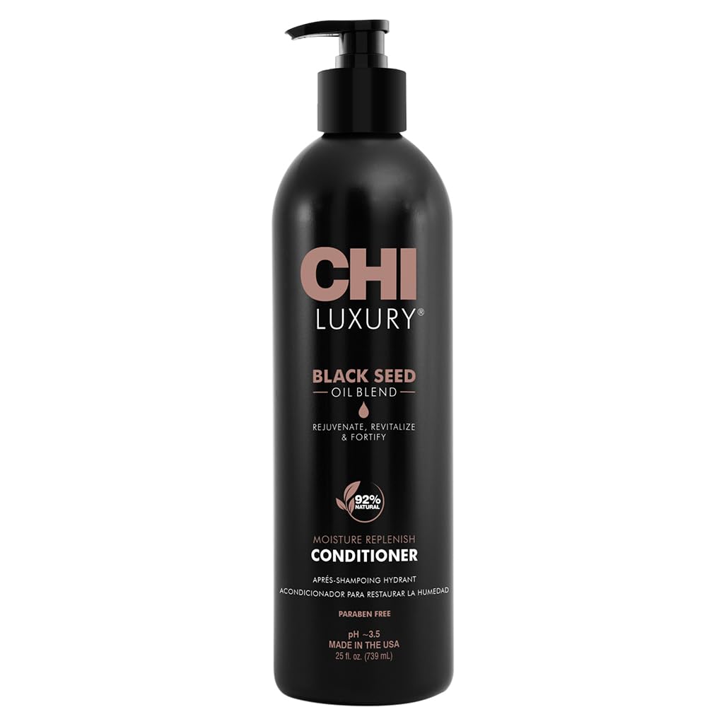 CHI Luxury Black Seed Oil Moisture Replenish Conditioner bottle with premium packaging delivering rich hydration.