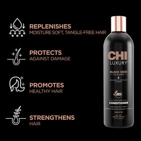 CHI Luxury Black Seed Oil Moisture Replenish Conditioner texture swirl suggests rich, nourishing cream.