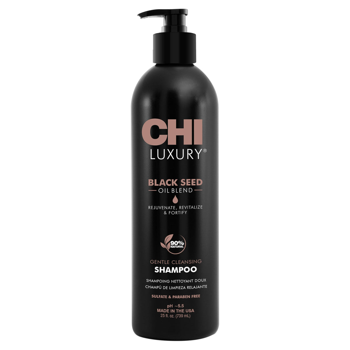 CHI Luxury Black Seed Oil Shampoo bottle with rich lather for voluminous hair