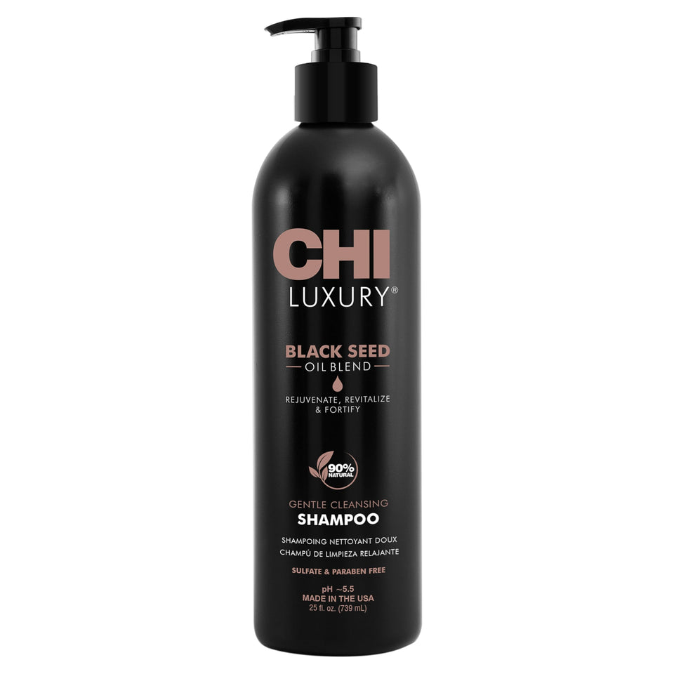 CHI Luxury Black Seed Oil Shampoo bottle with rich lather for voluminous hair