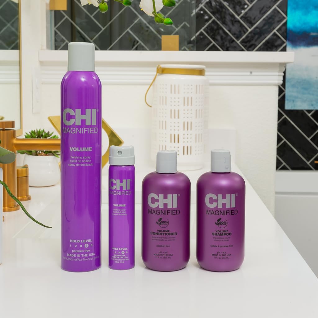 CHI Magnified Volume Conditioner on hair delivering soft shine and detangling.