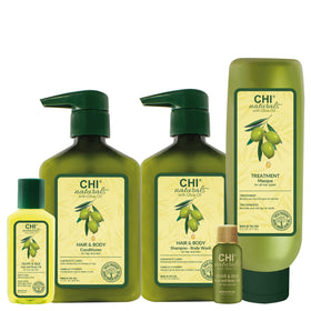 CHI Naturals Olive Oil Body Wash foamy lather cleanses and nourishes skin.