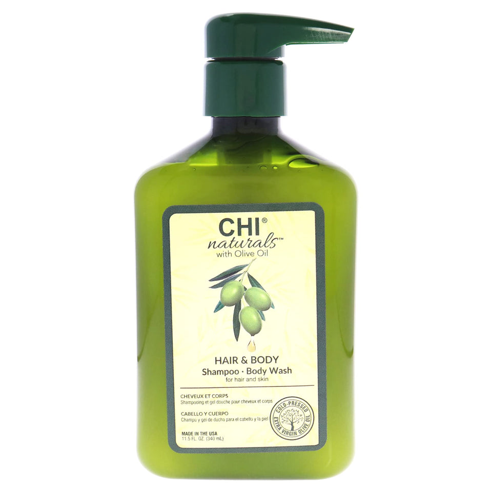 CHI Naturals Olive Oil Shampoo bottle offers a moisturizing cleanse for hair.