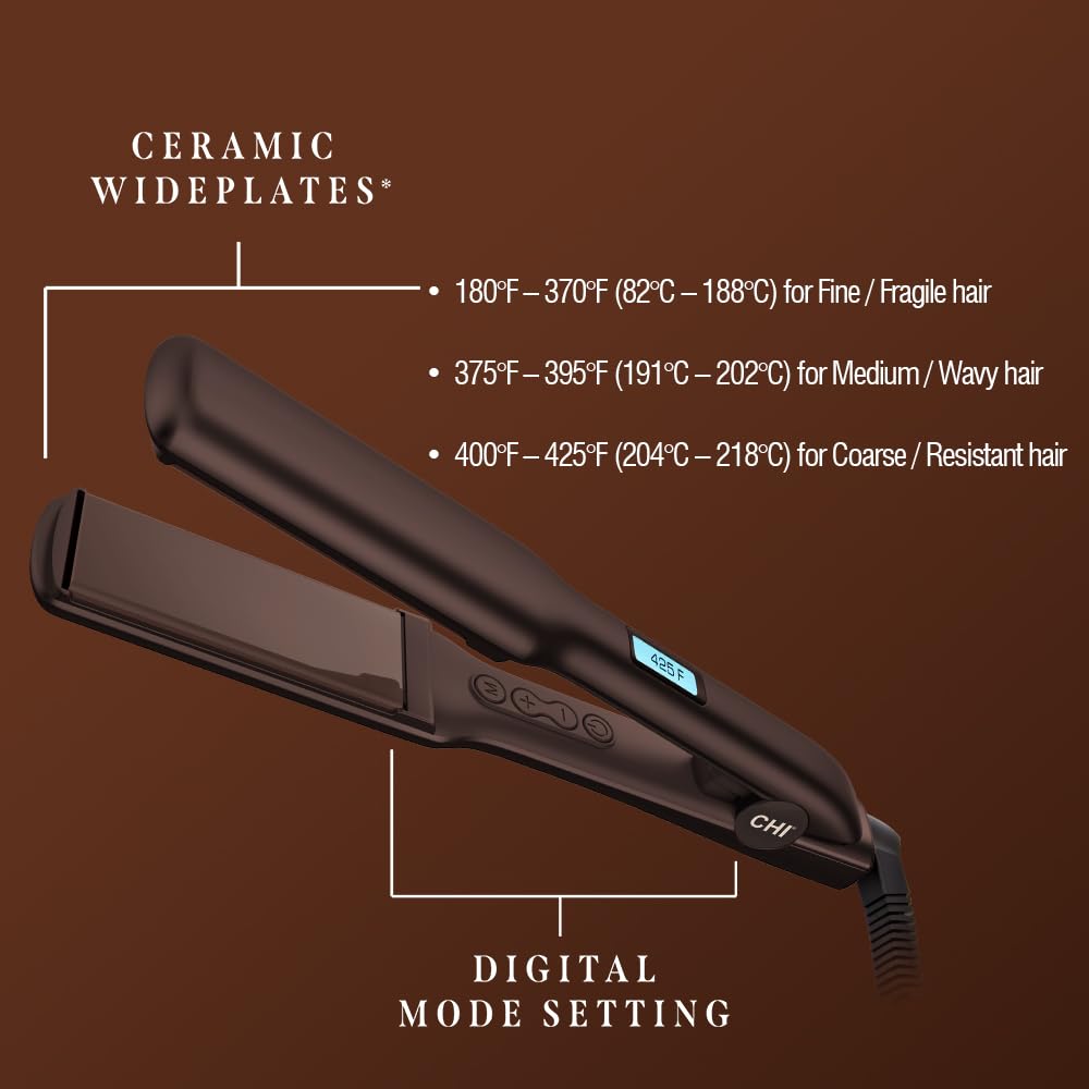 CHI Original Digital Ceramic Hairstyling Iron 1.5-inch plates glide smoothly for quick styling.
