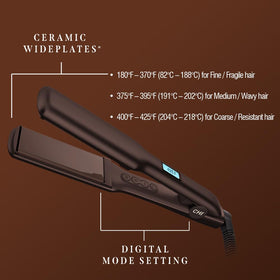 CHI Original Digital Ceramic Hairstyling Iron 1.5-inch plates glide smoothly for quick styling.