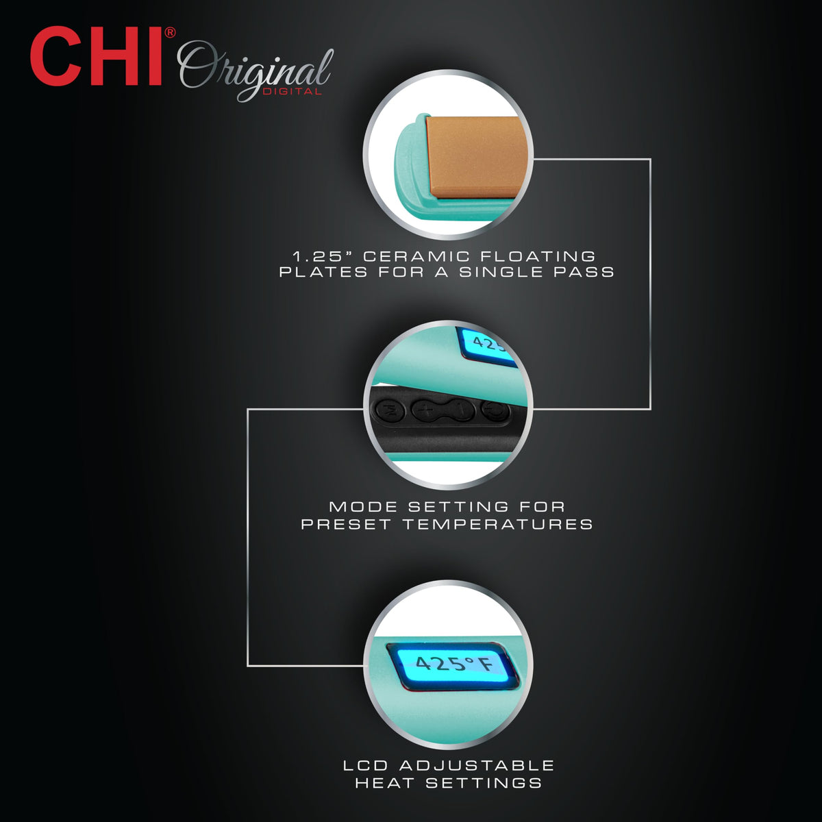 CHI Original flat iron with visible adjustable heat settings for customization.