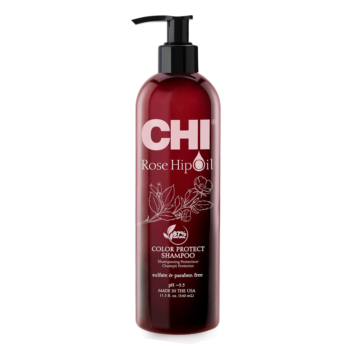 CHI Rose Hip Protecting Shampoo bottle ready for color care and gentle cleansing.