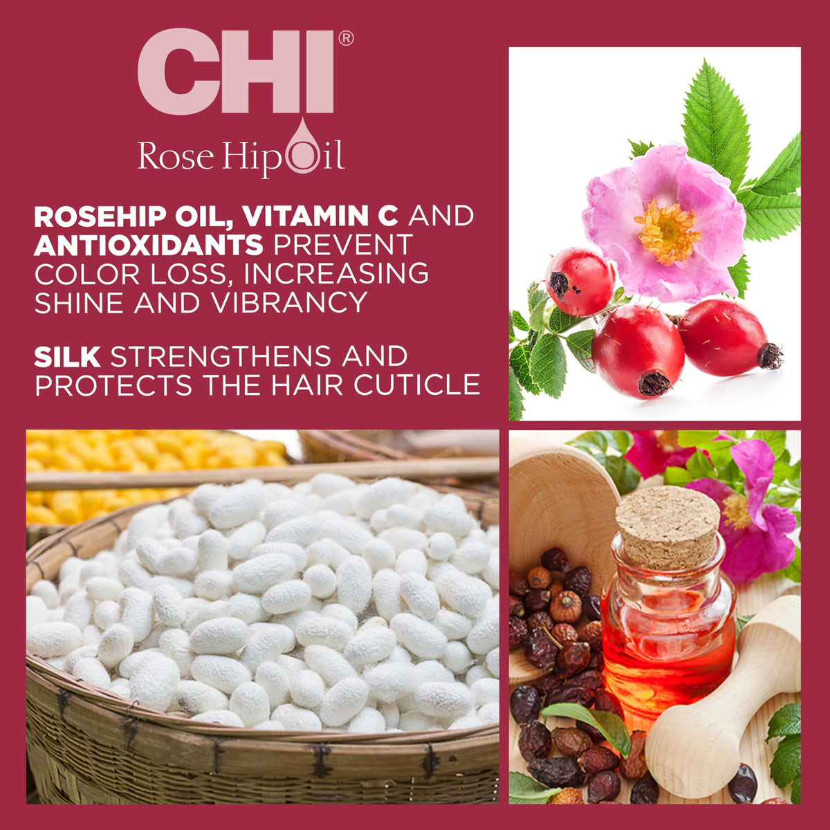 Rich lather from CHI Rose Hip Protecting Shampoo covers strands evenly.