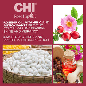 Rich lather from CHI Rose Hip Protecting Shampoo covers strands evenly.