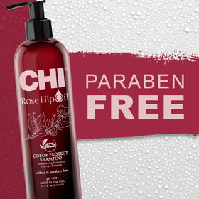 Shiny, clean hair after using CHI Rose Hip Protecting Shampoo.