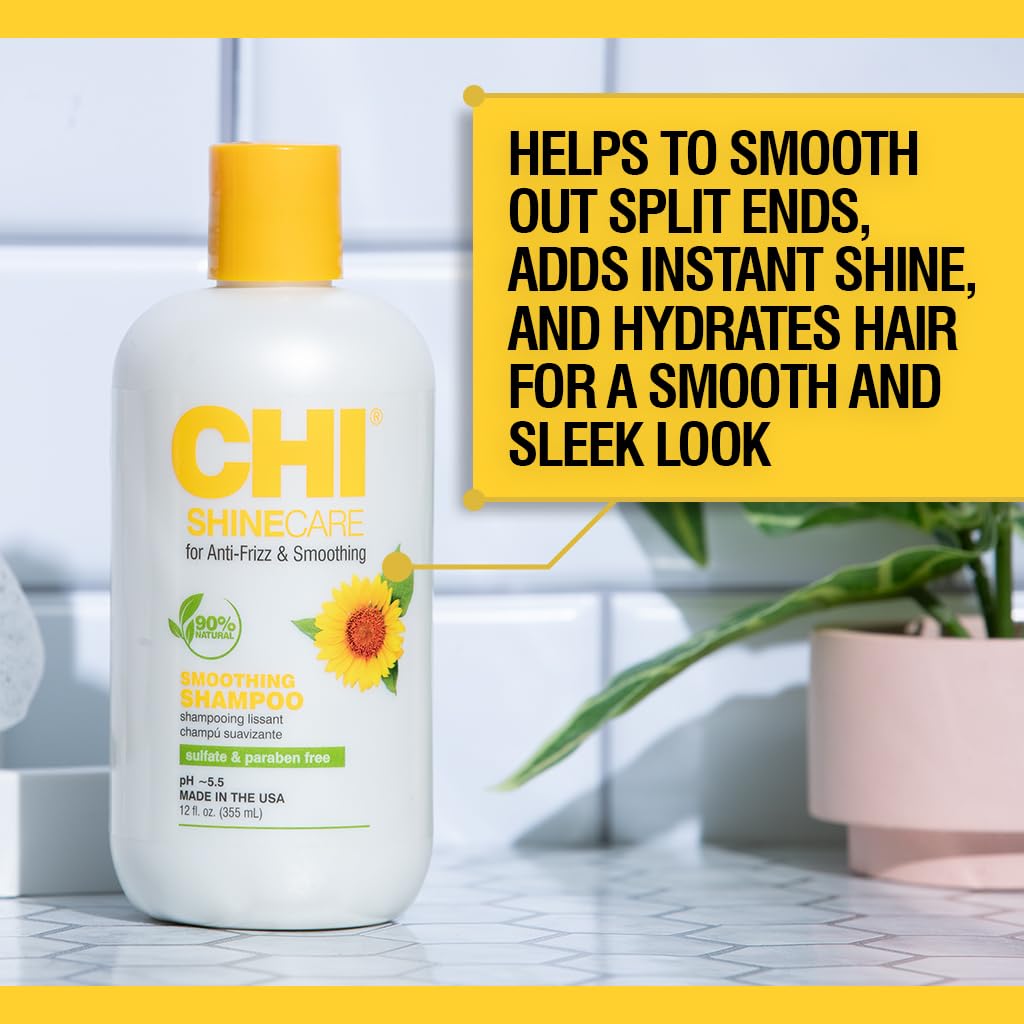 CHI ShineCare Smoothing Shampoo being applied to hair for smoothing.