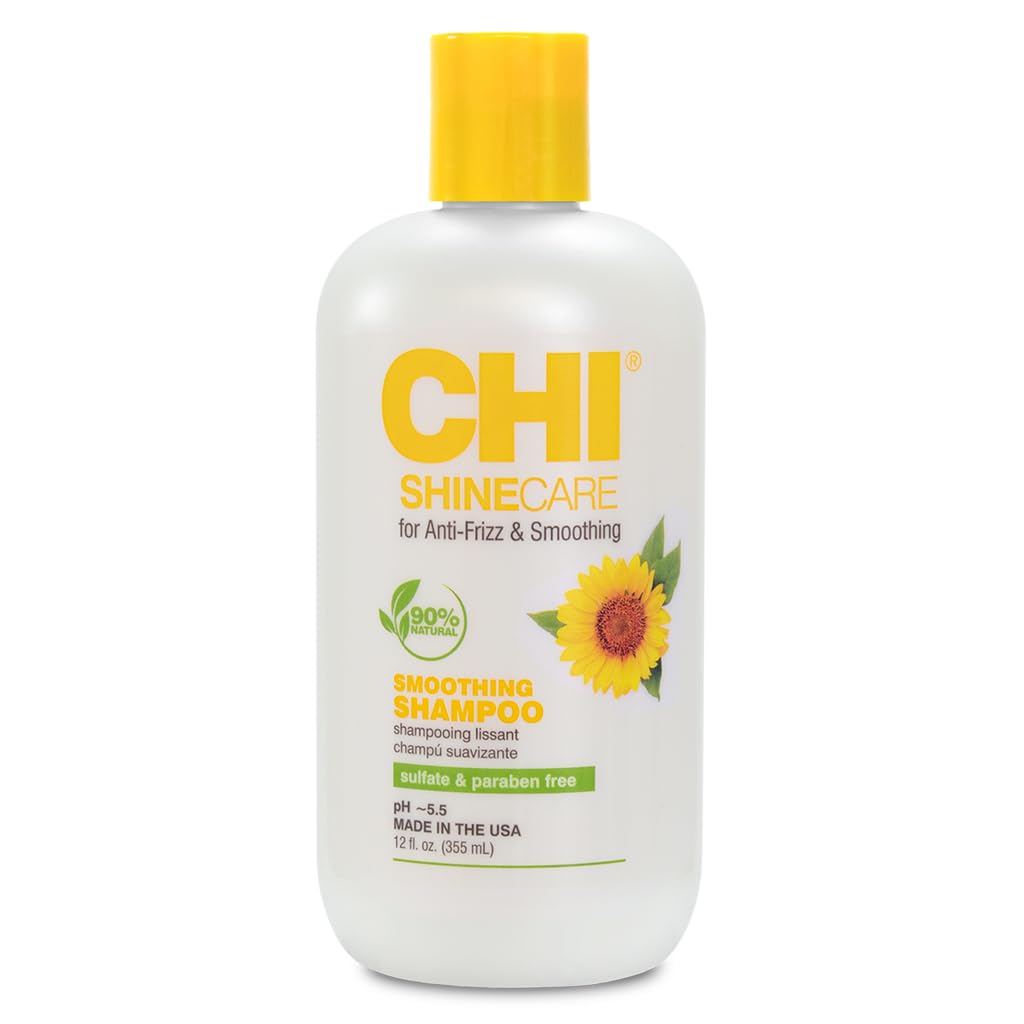 CHI ShineCare Smoothing Shampoo bottle front promoting hydration and shine.