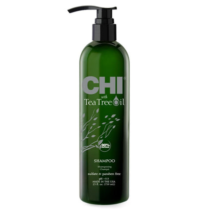CHI Tea Tree Shampoo bottle front showing branding and refreshing cleansing cue.