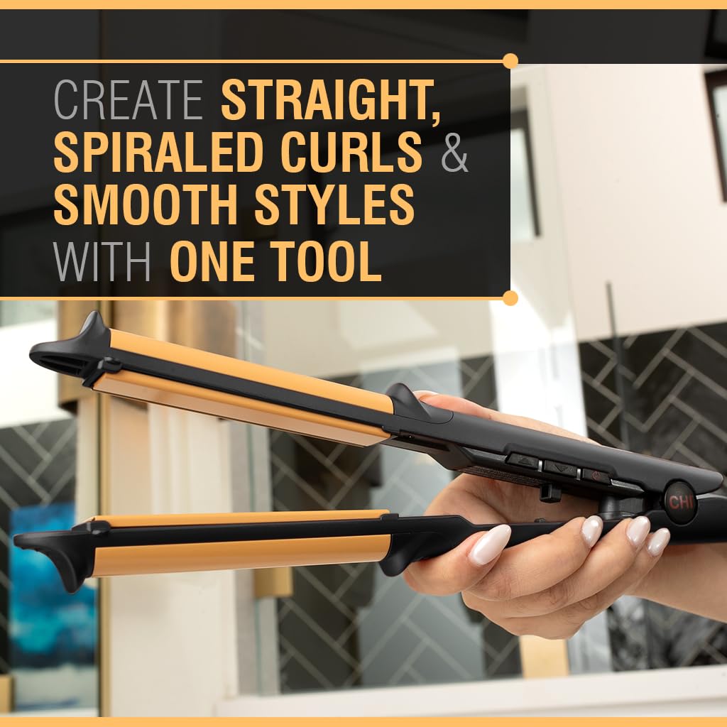 CHI Tourmaline Ceramic 3-in-1 Multi Styler smoothing a strand for a sleek look