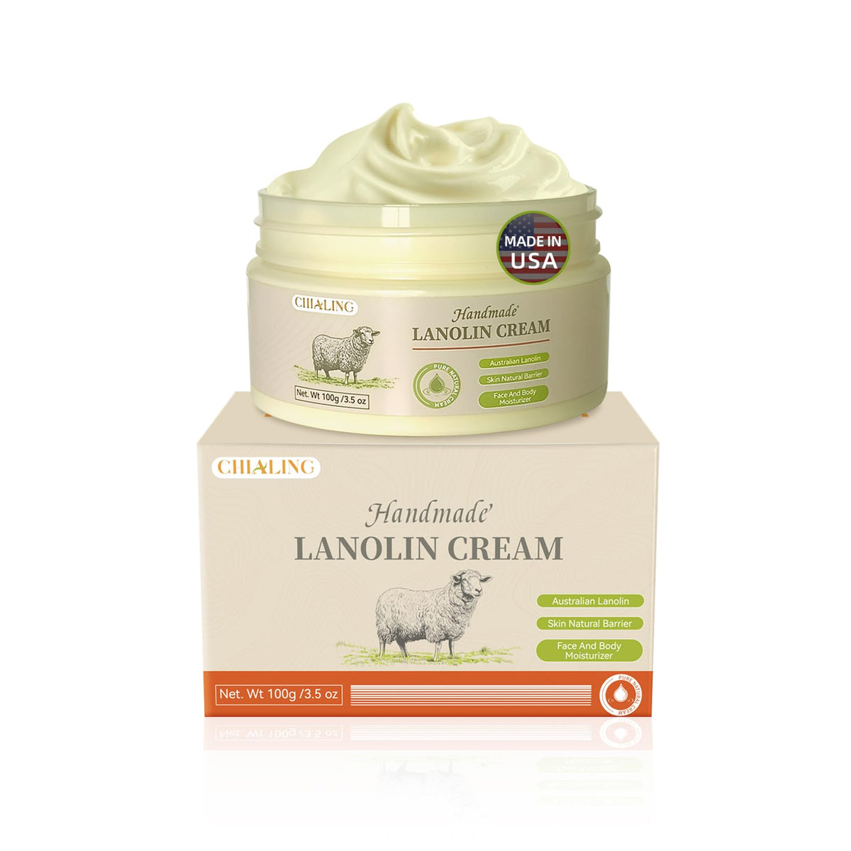 Chialing lanolin cream jar front shows premium Australian formulation for moisture