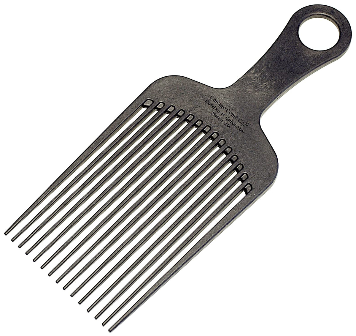 Chicago Comb Model 11 carbon fiber long-handle detangles thick hair.